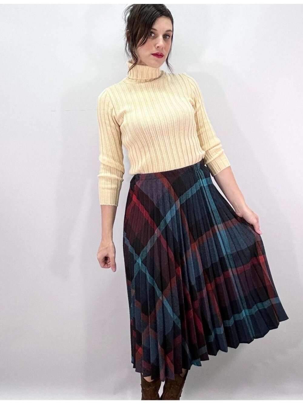 Vintage 70s Dark Academia Plaid Wool Flannel Skirt